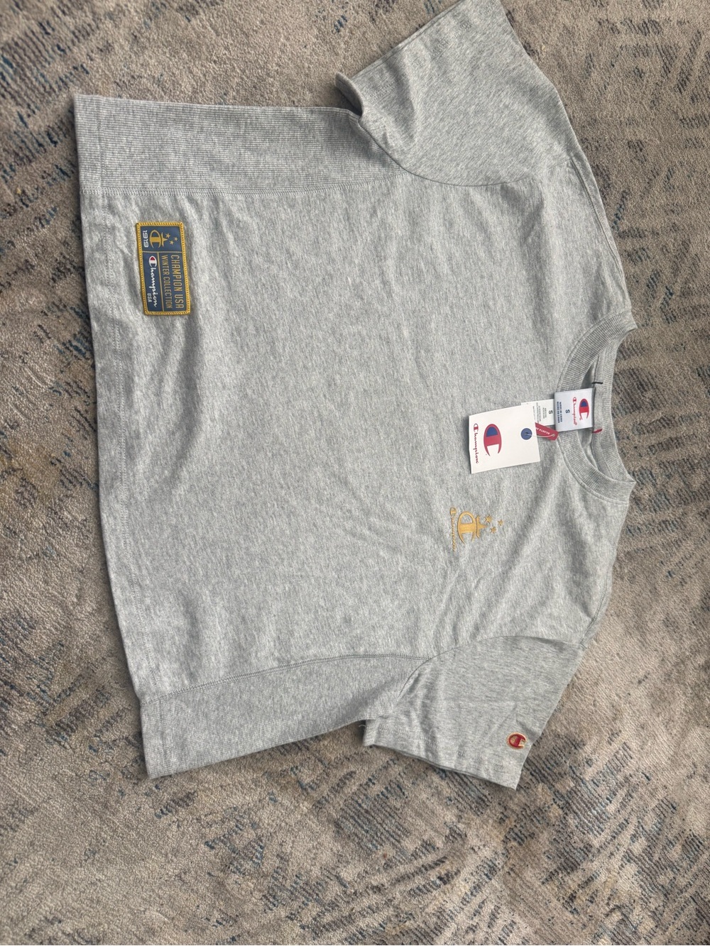 Champion Light Heather Gray Crewneck T-Shirt with Gold Crest Logo
